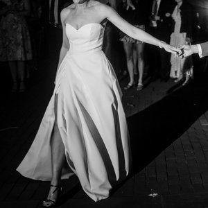 "Bobbie" Satin A-Line Wedding Gown with Slit by Justin Alexander
